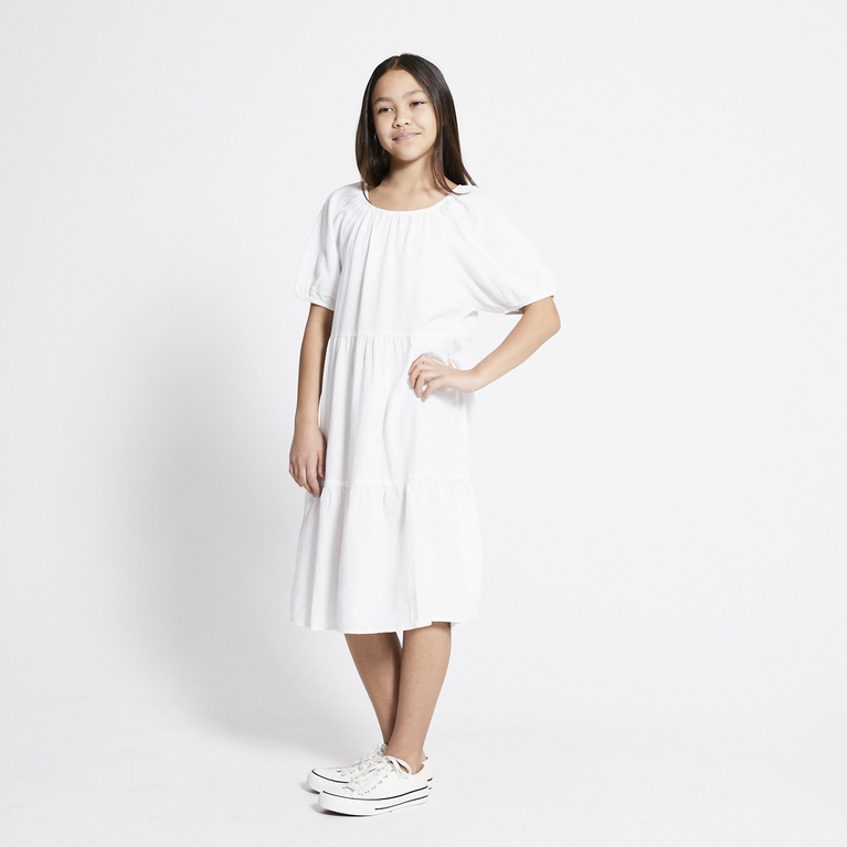 Linen blend frill dress "Sofia star 4" White